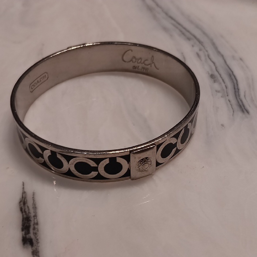 Coach Black and Silver Bangle Bracelet